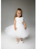 Ivory 3D Flowers Tulle Flower Girl Dress With Removable Train